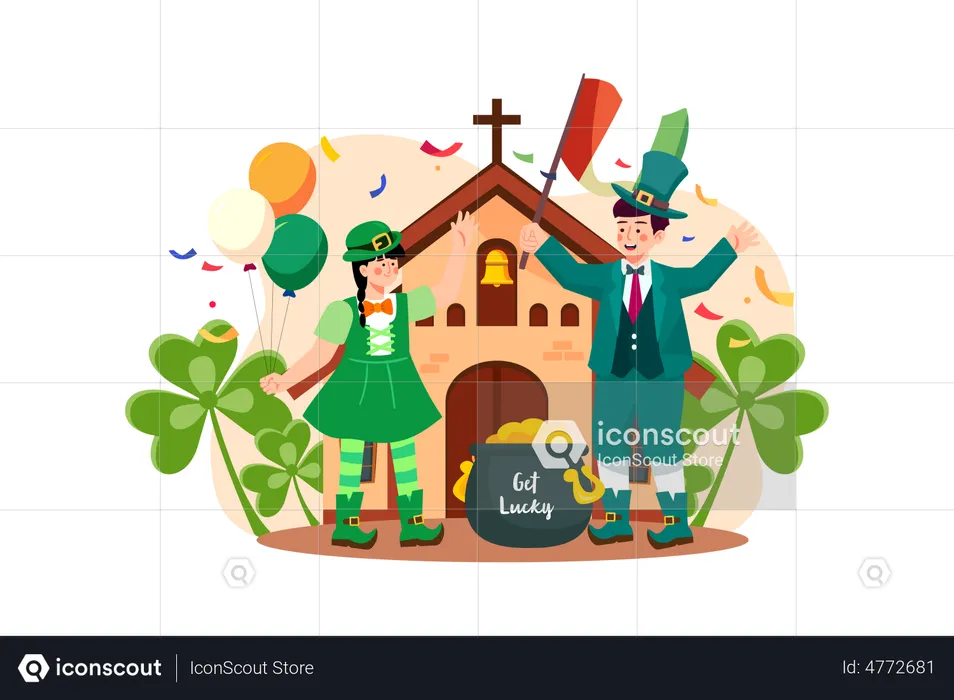 Enfants célébrant la Saint-Patrick  Illustration