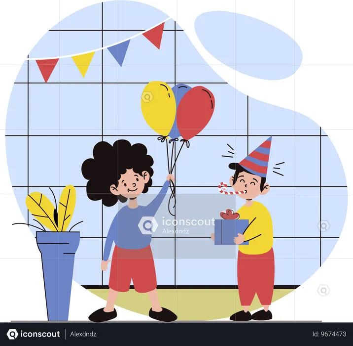 Enfants célébrant une fête d'anniversaire  Illustration