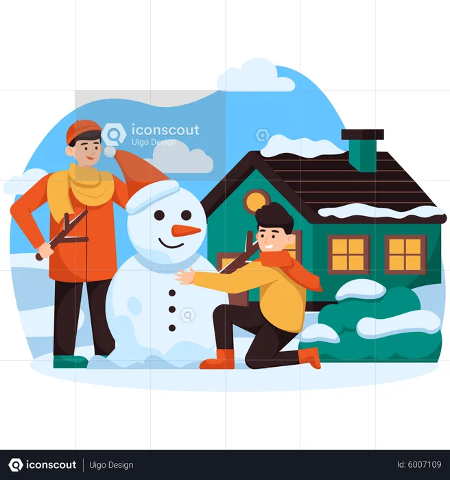 Enfants faisant un bonhomme de neige  Illustration