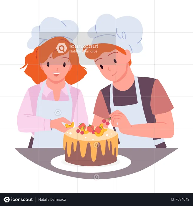 Enfants préparant un délicieux gâteau  Illustration