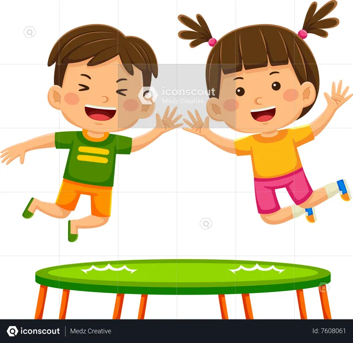 Enfants heureux jouant au trampoline  Illustration