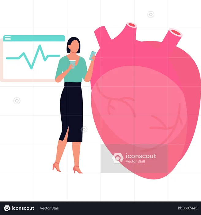 Enfermeira analisa frequência cardíaca no monitor de ecg  Ilustração