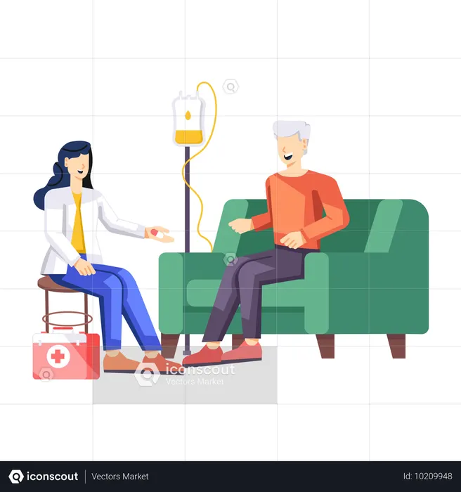 Enfermeira cuidando de velho  Ilustração