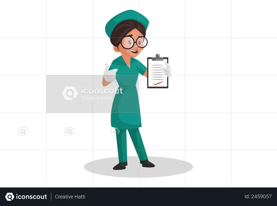 Enfermeira mostrando relatório no clip pad  Ilustração