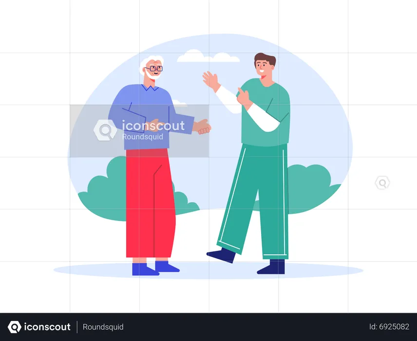 Enfermero ayudando a un anciano  Ilustración