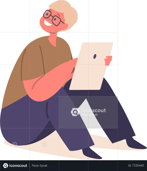 Engaged And Curious Kid Using A Tablet Pc  Illustration