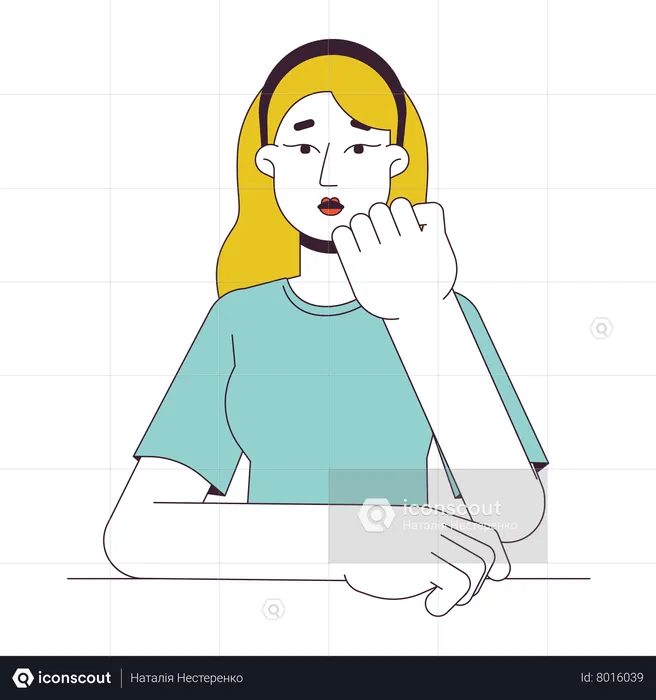 Engaged student woman resting chin on palm  Illustration