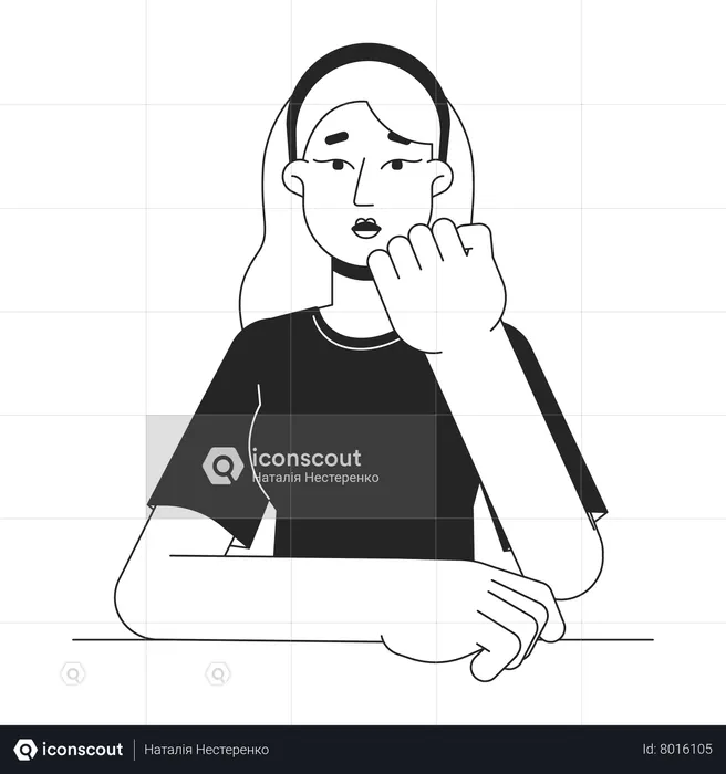 Engaged student woman resting chin on palm  Illustration