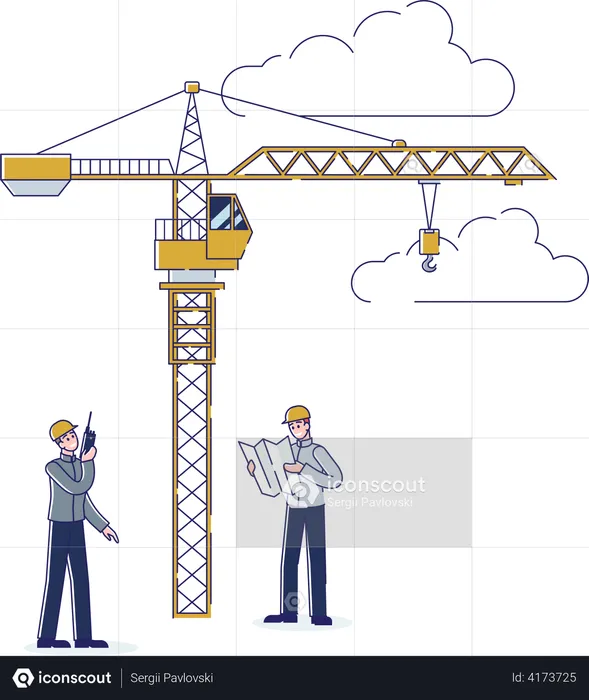 Coordenador do local que coordena no canteiro de obras  Ilustração