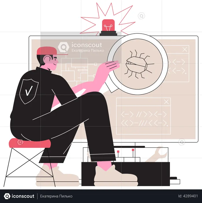 Engenheiro fazendo verificação de vírus  Ilustração