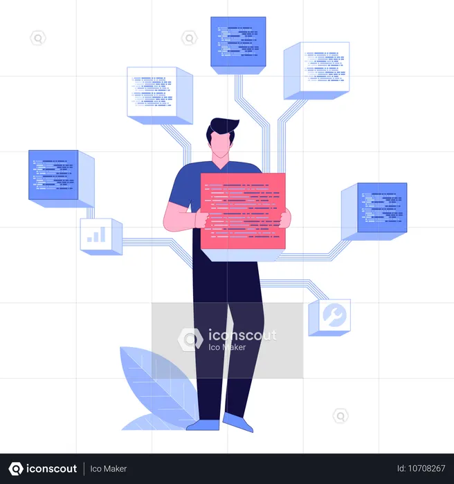 Engenheiro masculino trabalhando em desenvolvimento web  Ilustração