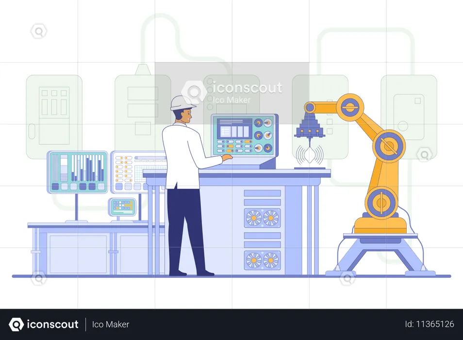 Engenheiro trabalhando em fábrica industrial  Ilustração