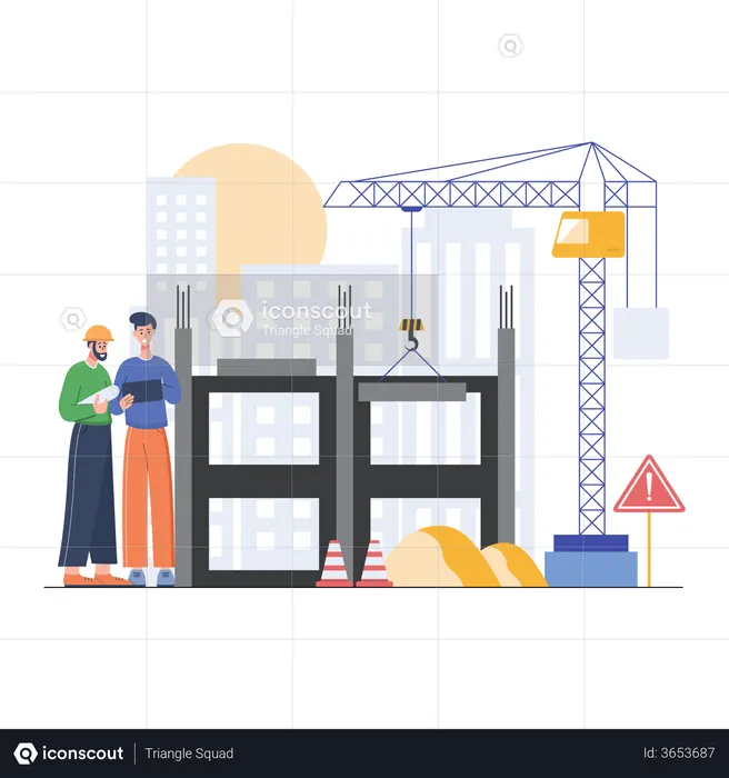 Engineer and Worker discussing site view  Illustration