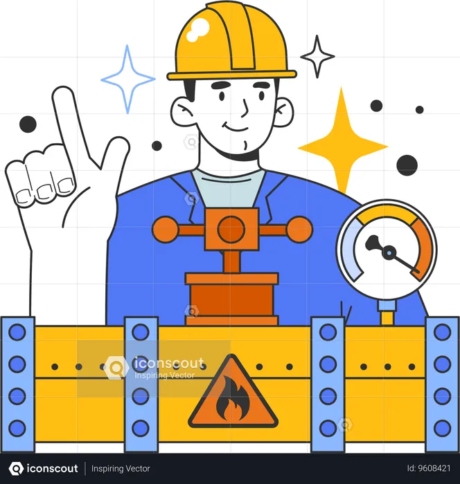 Engineer checks gas pressure  Illustration