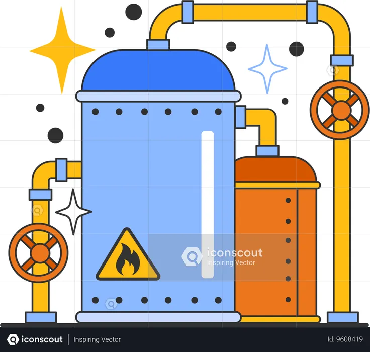 Engineer checks the pressure of gas inside cylinder tank  Illustration