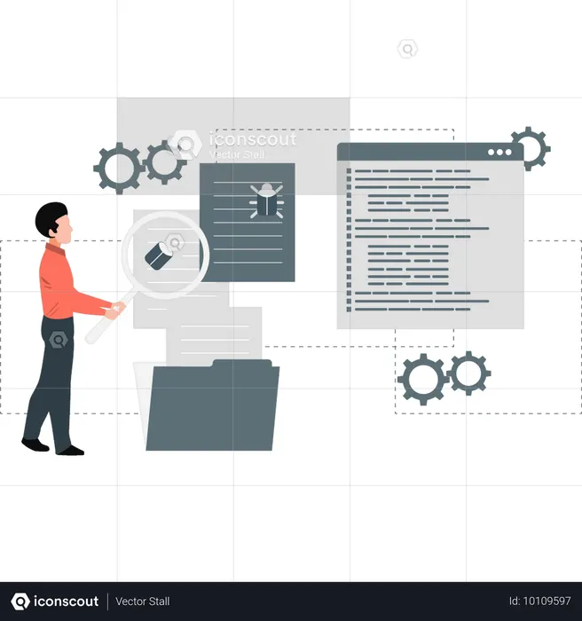 Engineer developing programming for computer virus protection  Illustration