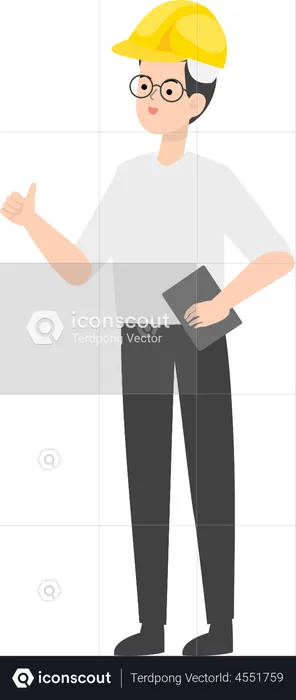 Engineer holding book and showing thumbs up  Illustration