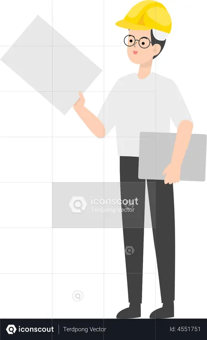 Engineer holding building plan  Illustration