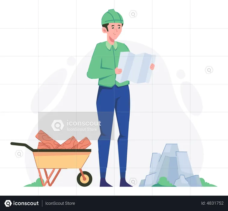 Engineer holding building plan  Illustration