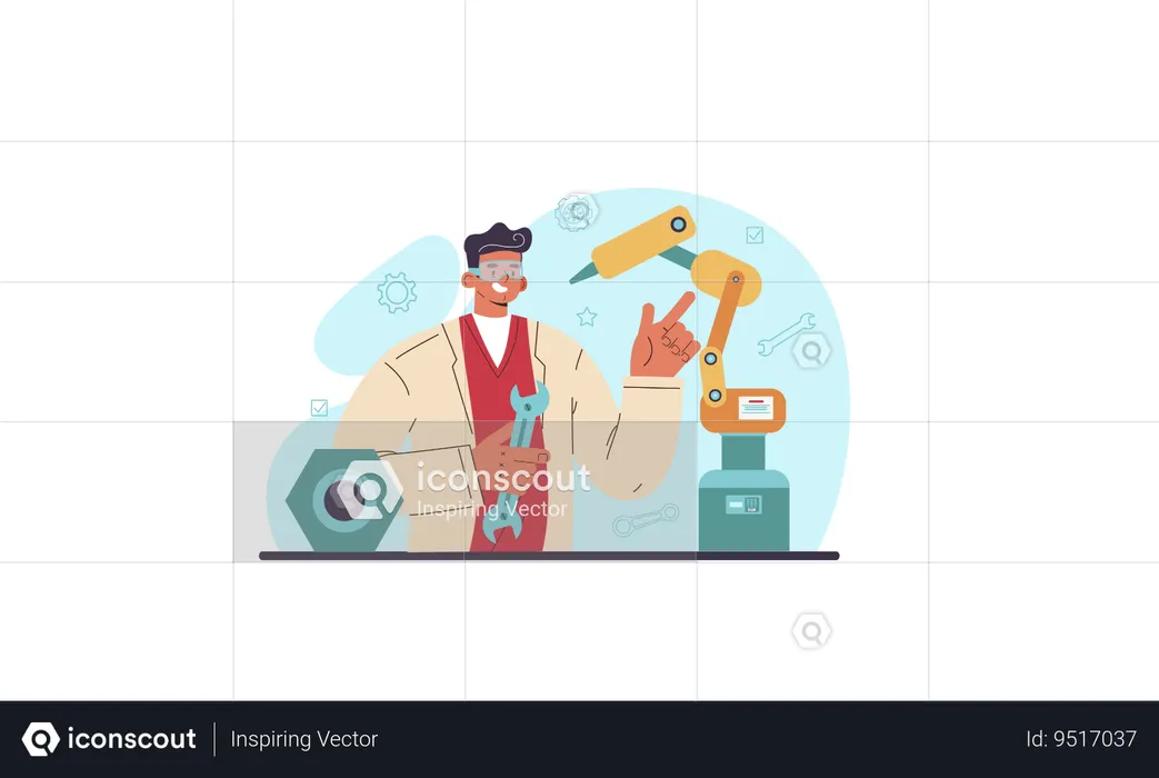 Engineer performing experiments on tools  Illustration