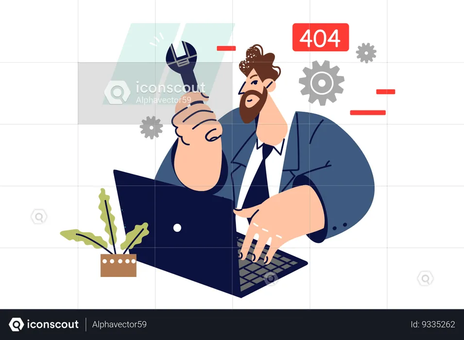 Engineer repairing business laptop  Illustration