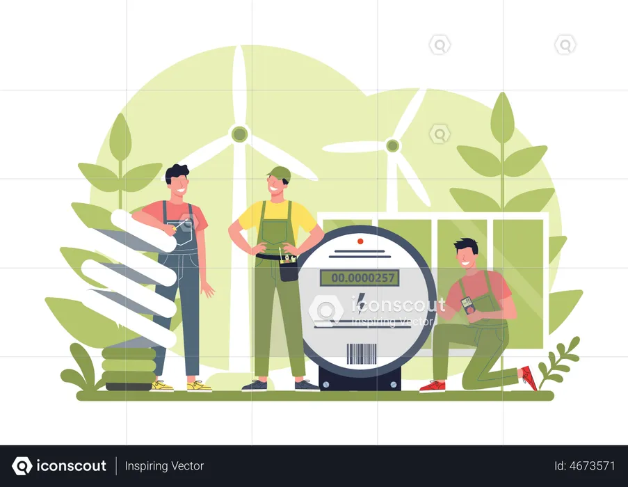 Engineer repairing meter  Illustration