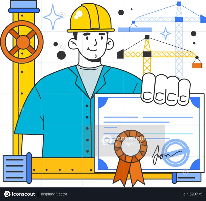 Engineer showing certificate  Illustration