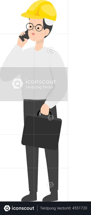 Engineer talking on phone while holding briefcase  Illustration