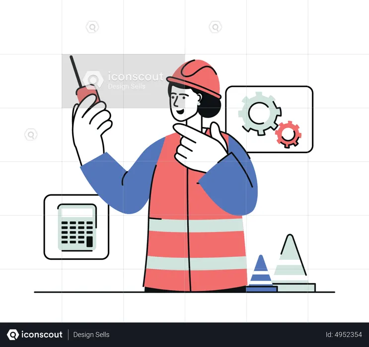 Engineer talking on walkie talkie  Illustration