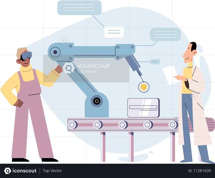Engineer Team works with automated technology  Illustration