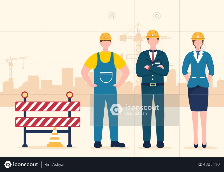 Engineer with Worker standing together  Illustration