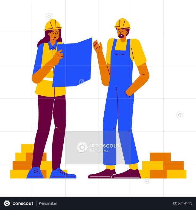 Engineer with Worker working on project  Illustration