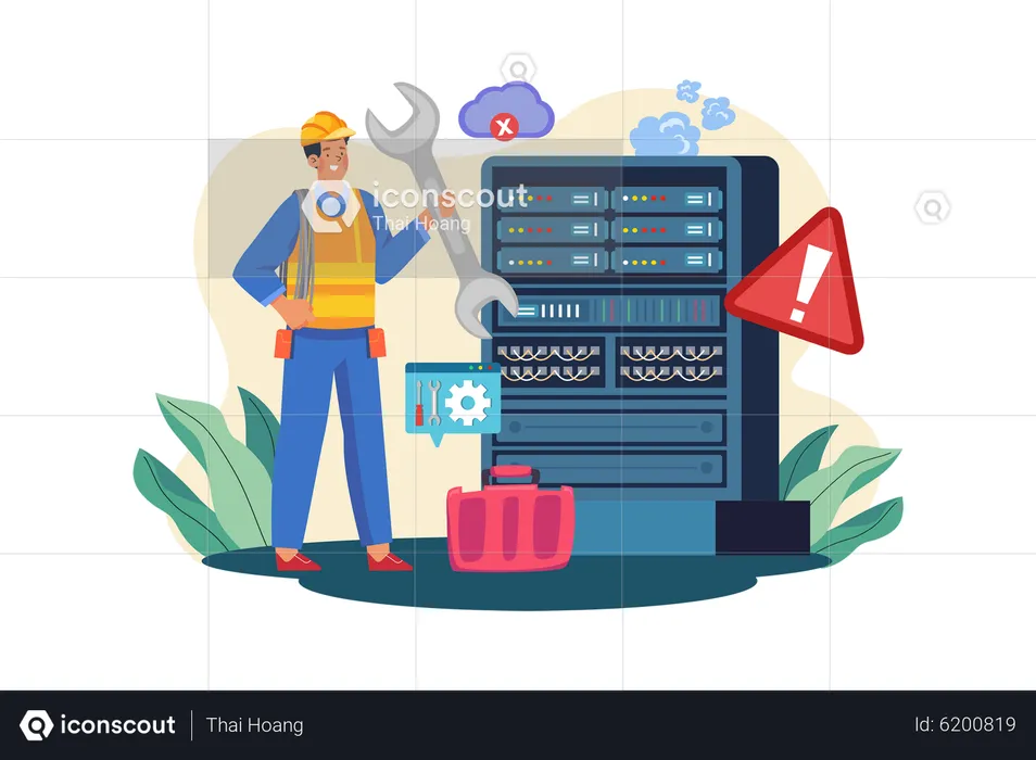 Engineer Working On Server  Illustration