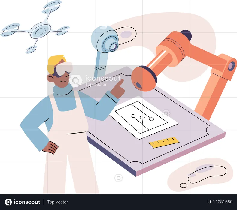 Engineer works with automated technology  Illustration