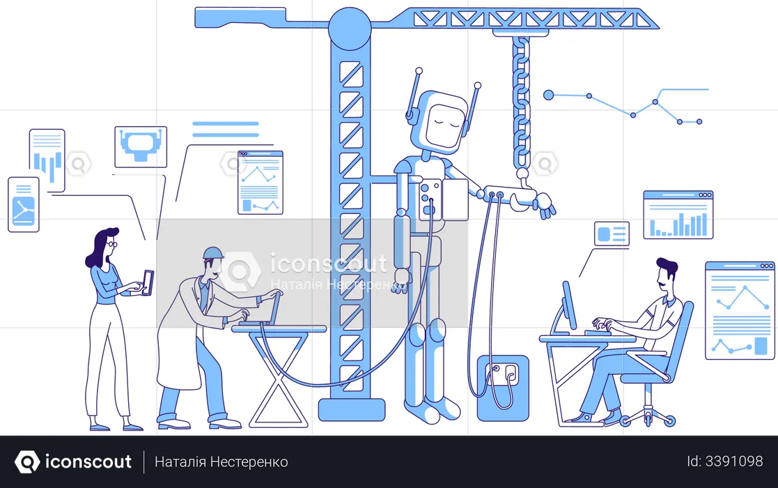 Engineering team making robot  Illustration