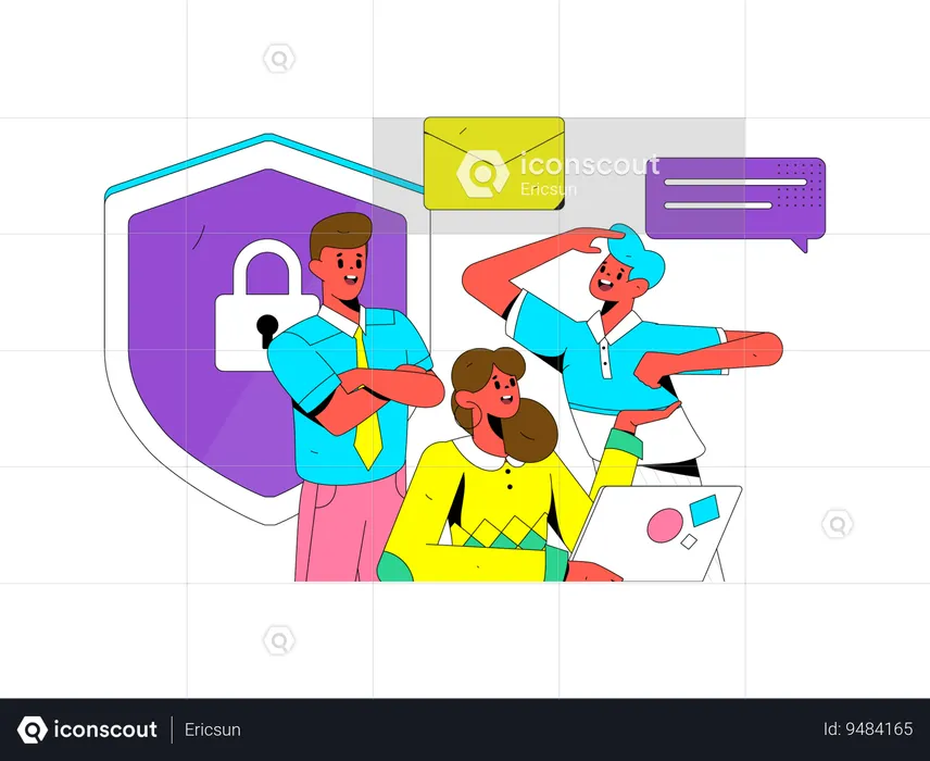 Engineers analyzing data security  Illustration
