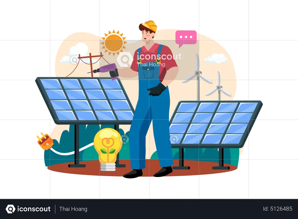 Engineers Are Installing Solar Power  Illustration