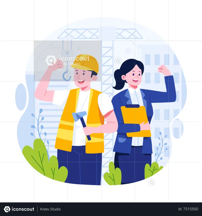 Engineers at construction site  Illustration