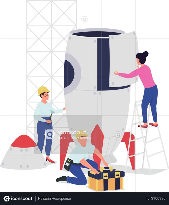 Engineers creating spaceship  Illustration