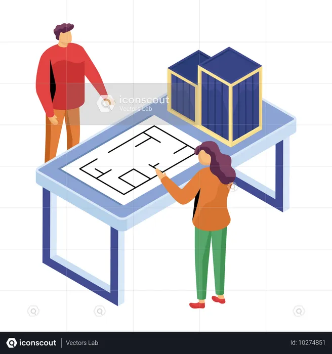 Engineers discussing construction site design  Illustration