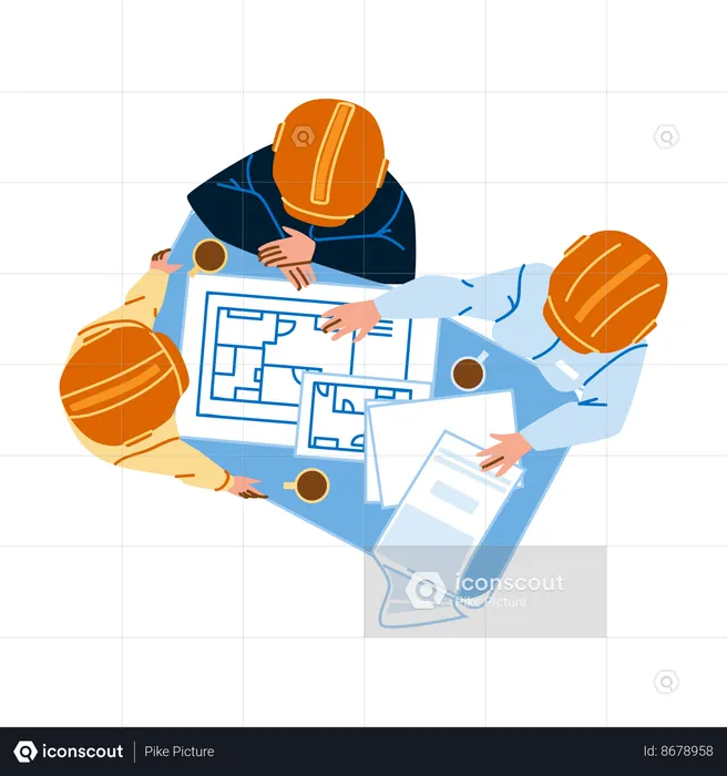 Engineers Researching Construction Plan  Illustration