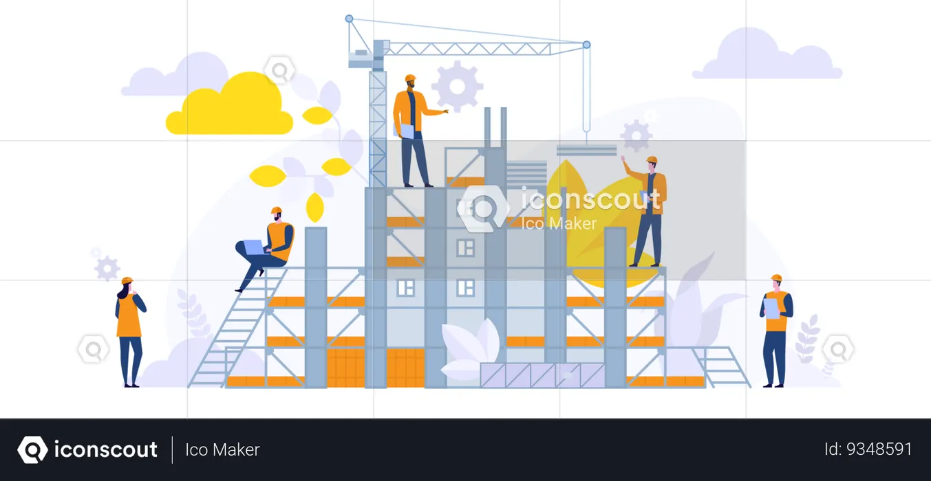Engineers working on construction site.  Illustration
