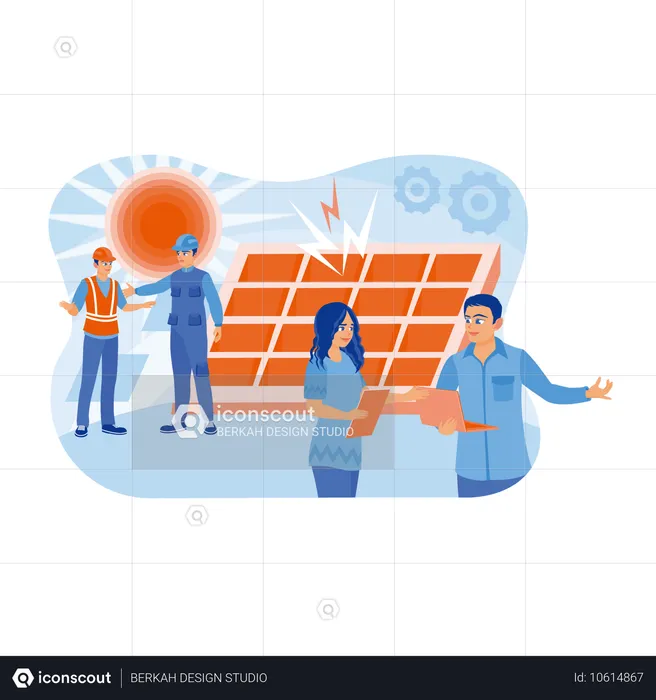 Engineers works on solar panel installation  Illustration