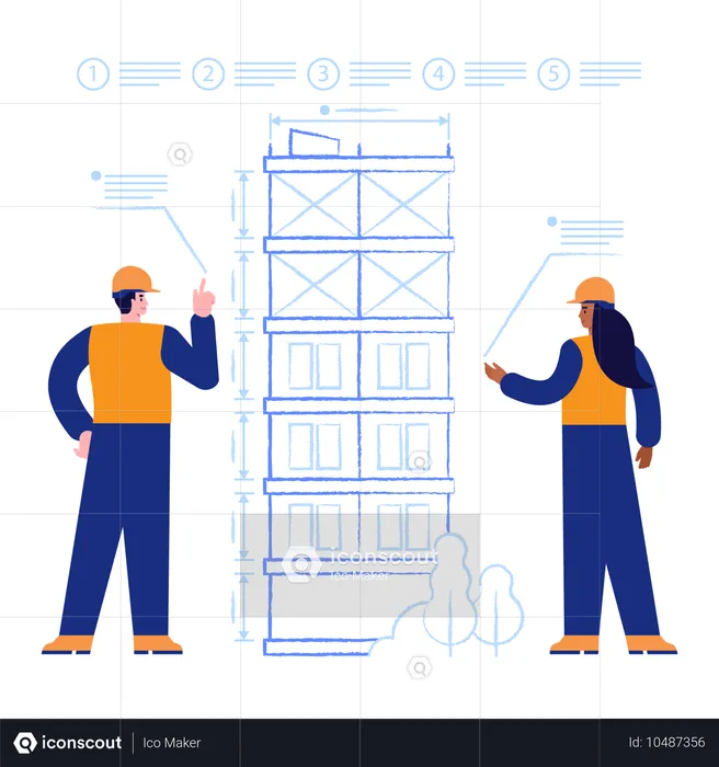 Engineers works with blueprints  Illustration