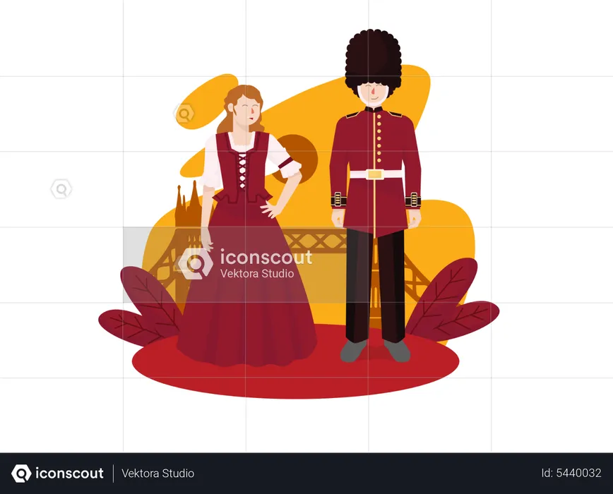 English couple in traditional clothes  Illustration