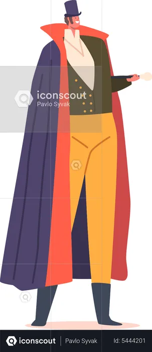 English Victorian Gentleman Wear Long Cape  Illustration