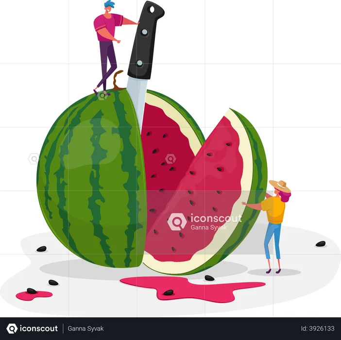 Enjoying slice of watermelon  Illustration