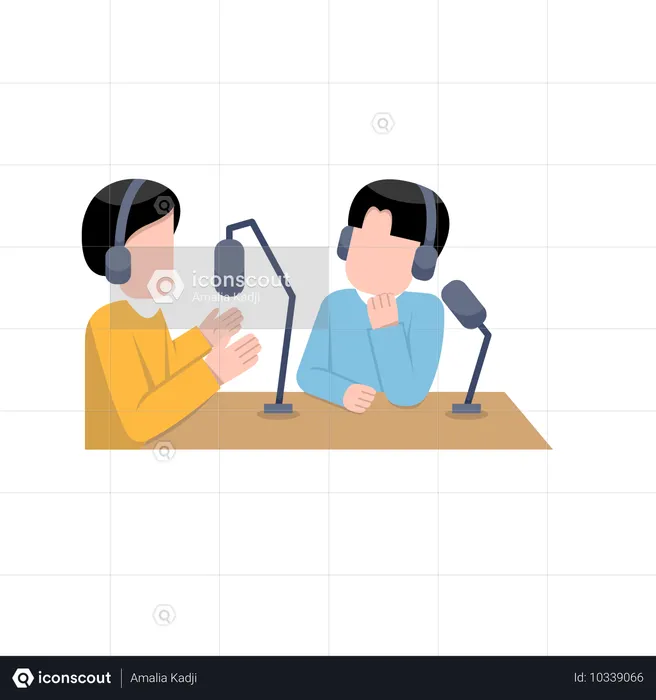 Hommes enregistrant un podcast  Illustration