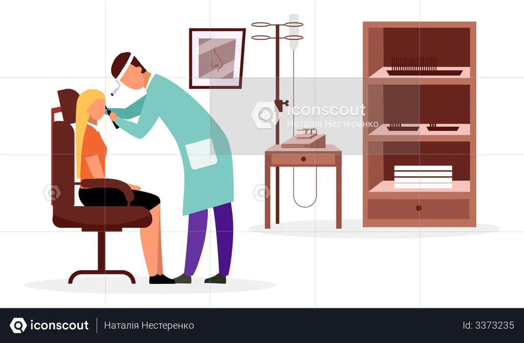 Ent doctor checking throat  Illustration