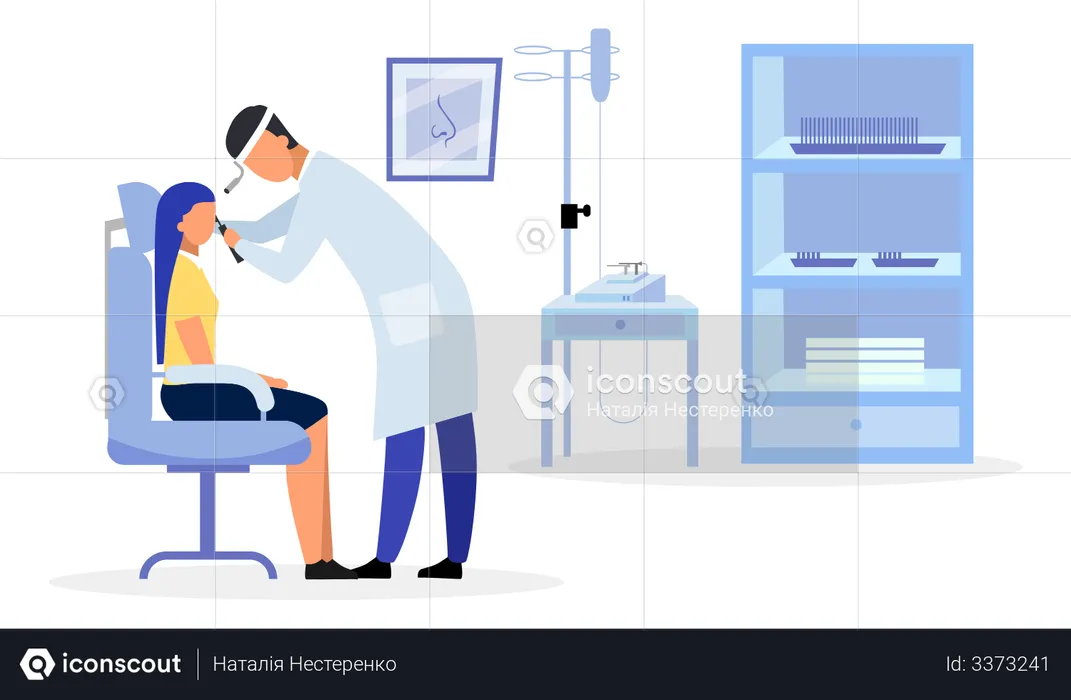 Ent doctor checking throat  Illustration
